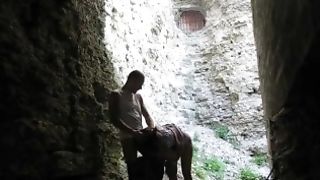 Russian Dark-haired Publicly Inhales A Stranger In A Fortress And Gets Her Cunt Fucked